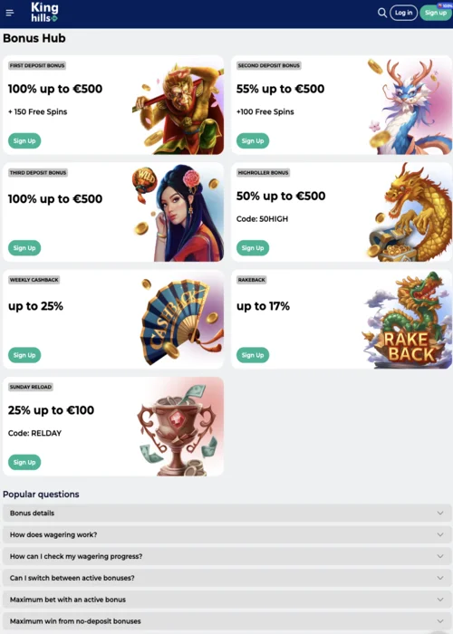 Bonuses Kinghills Casino